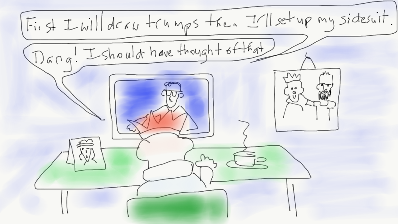 A teacher explaining a game of bridge